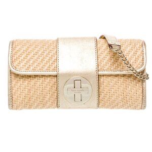 Kate Spade Straw / Raffia & Metallic Gold Clutch Purse